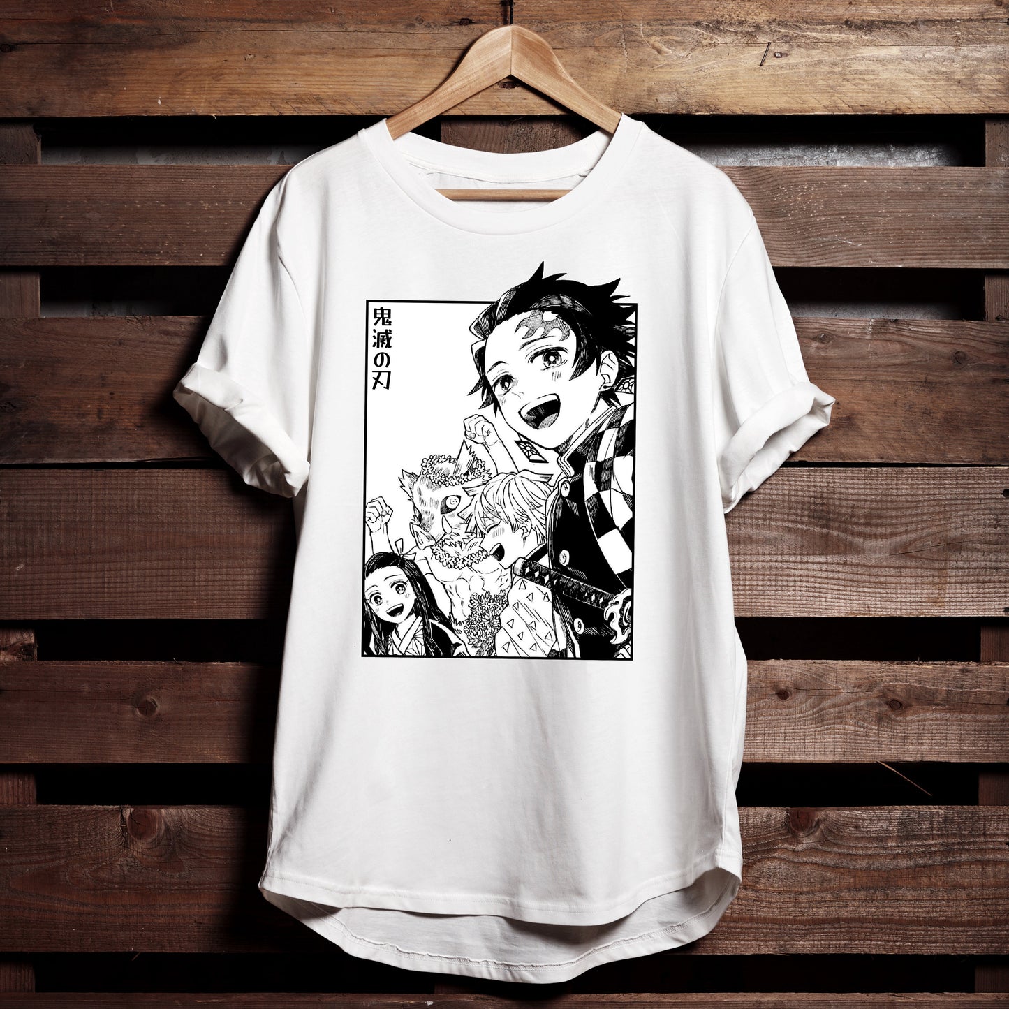 Demon Slayer Manga Premium Unisex Crewneck T-shirt, Tanjiro Kamado, Nezuko, Inosuke, Anime Shirt - Wolf & Bear